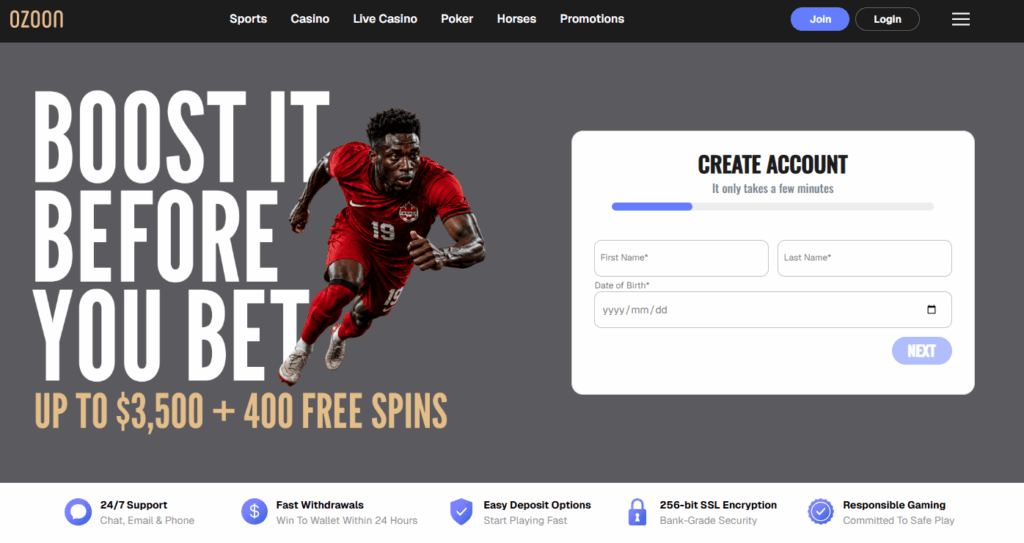 Ozoon Casino Review homepage overview for Canadian players