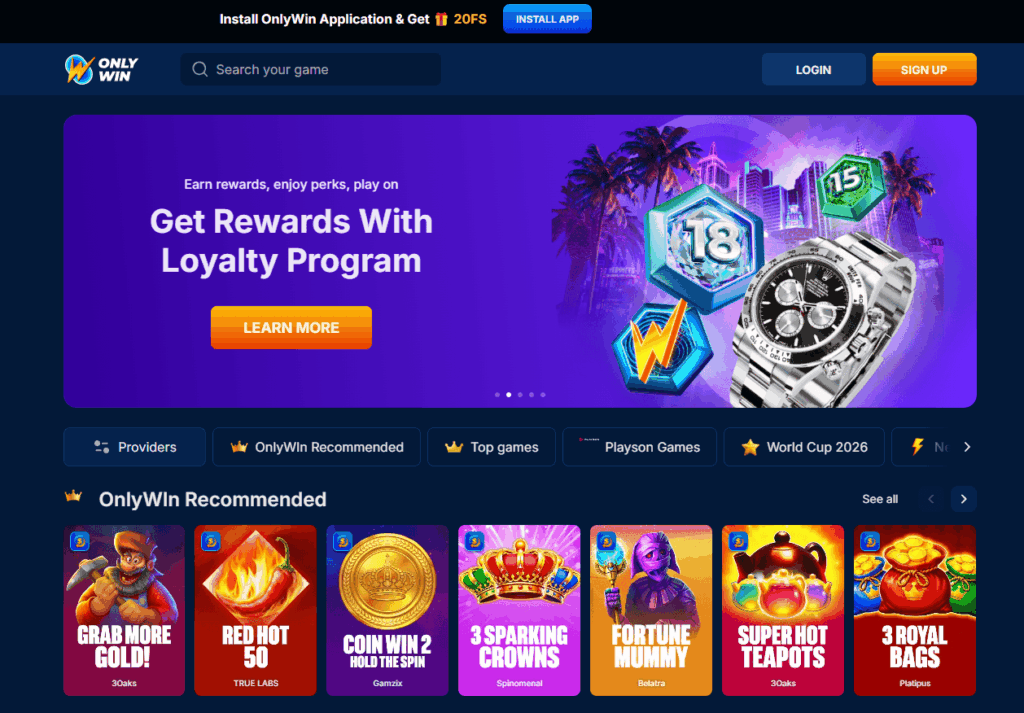 OnlyWin Casino review welcome bonus and promotions page
